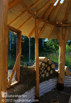 Earthbag and cordwood walls in natural home